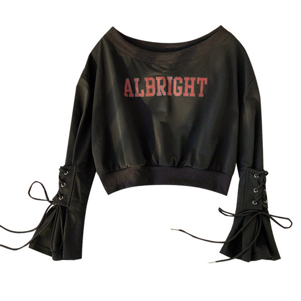 Μοντέρνα γυναικεία μπλούζα με επιγραφή και λαιμόκοψη σε τρία χρώματα