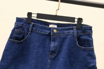 Καθημερινό μακρύ γυναικείο φόρεμα denim  μοτίβα σε μπλε χρώμα