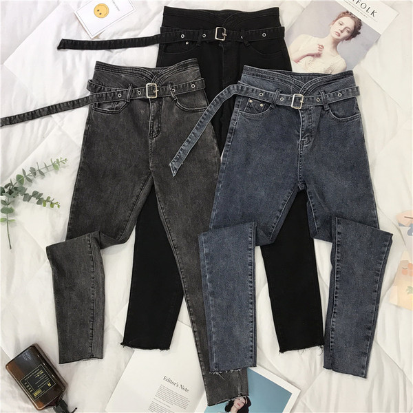 Alkalmi női farmer magas derékkal és övvel három színben