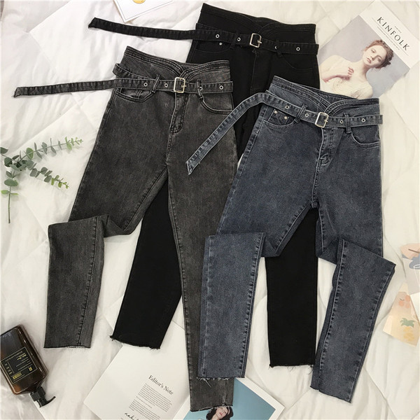 Alkalmi női farmer magas derékkal és övvel három színben