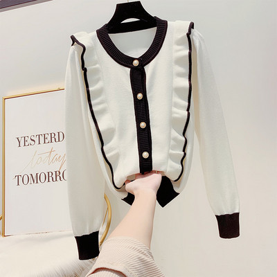 Γυναικείο πουλόβερ με κουμπιά και στρογγυλό λαιμό σε διάφορα χρώματα