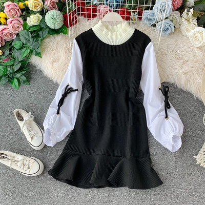 Modern női kötött ruha magas gallérral, négy színben