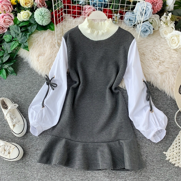 Modern női kötött ruha magas gallérral, négy színben