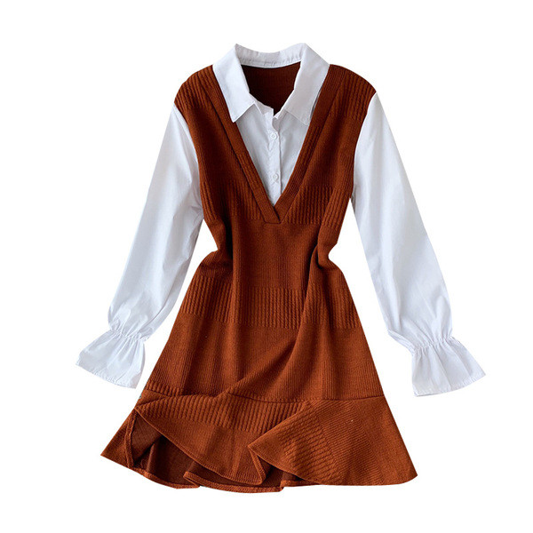 Modern női kötött ruha magas gallérral, négy színben