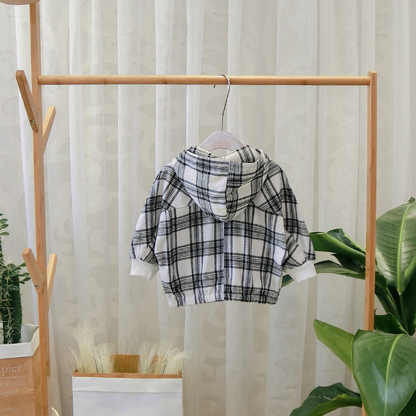 Új modell kockás gyerek pulóver kapucnival és cipzárral fiúknak