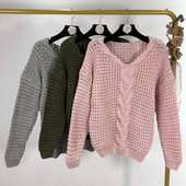 Γυναικείο καθημερινό πουλόβερ σε ροζ, γκρι και πράσινο χρώμα