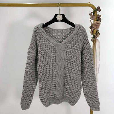 Γυναικείο καθημερινό πουλόβερ σε ροζ, γκρι και πράσινο χρώμα