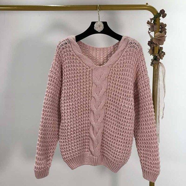 Γυναικείο καθημερινό πουλόβερ σε ροζ, γκρι και πράσινο χρώμα