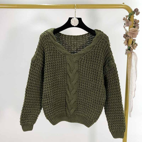 Γυναικείο καθημερινό πουλόβερ σε ροζ, γκρι και πράσινο χρώμα