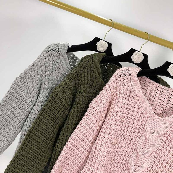 Γυναικείο καθημερινό πουλόβερ σε ροζ, γκρι και πράσινο χρώμα