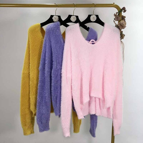 Γυναικείο απαλό πουλόβερ εξώπλατο με κορδόνια