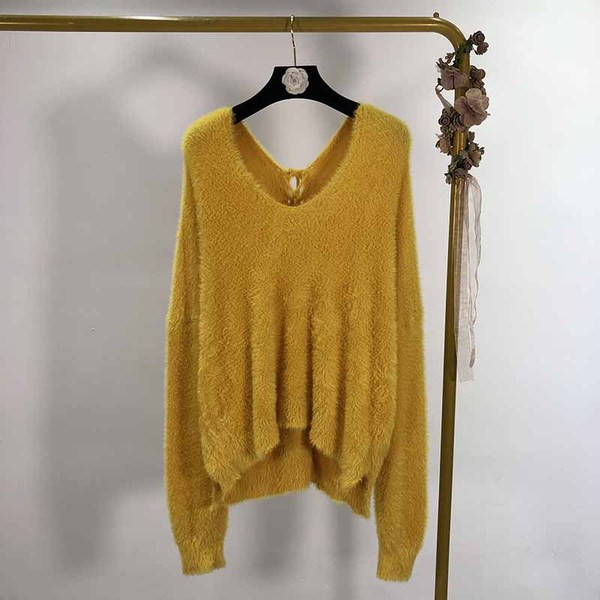 Γυναικείο απαλό πουλόβερ εξώπλατο με κορδόνια