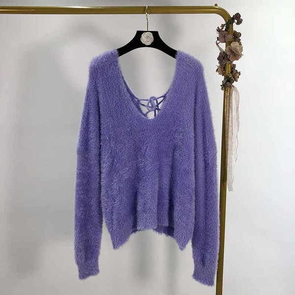 Γυναικείο απαλό πουλόβερ εξώπλατο με κορδόνια