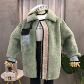 Palton de puf de damă model larg cu fermoar în verde și alb