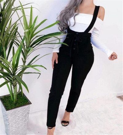 Pantaloni casual dama cu nasturi si talie inalta in mai multe culori