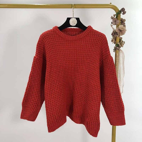 Γυναικείο πουλόβερ με 7/8 μανίκια σε κόκκινο, κίτρινο και μπλε χρώμα