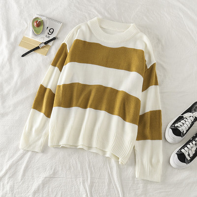 Modern női pulóver kerek nyakkivágással zöld és barna színben