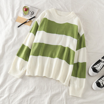 Modern női pulóver kerek nyakkivágással zöld és barna színben