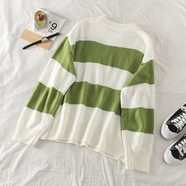 Modern női pulóver kerek nyakkivágással zöld és barna színben