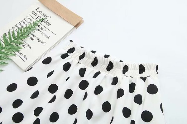 Fusta lunga de dama casual cu talie inalta de puncte in alb si negru