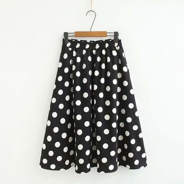 Fusta lunga de dama casual cu talie inalta de puncte in alb si negru