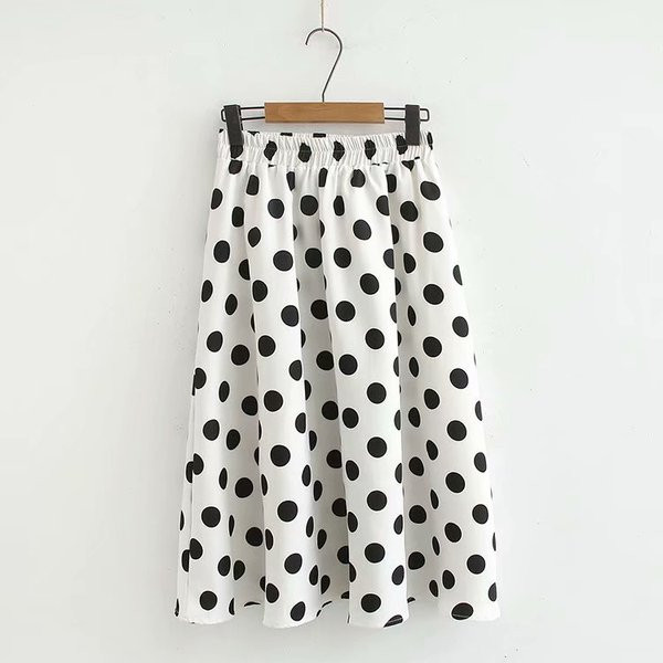 Fusta lunga de dama casual cu talie inalta de puncte in alb si negru