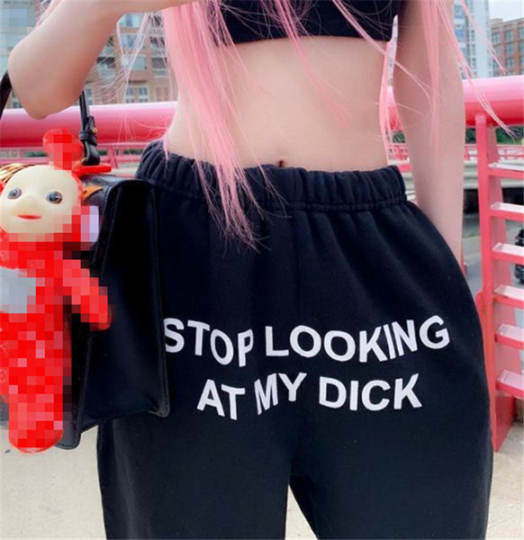 Pantaloni largi casual de damă cu inscripție în negru