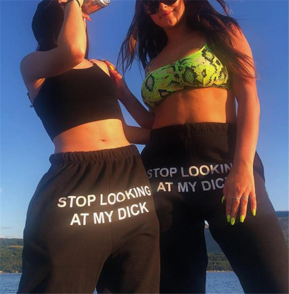 Pantaloni largi casual de damă cu inscripție în negru