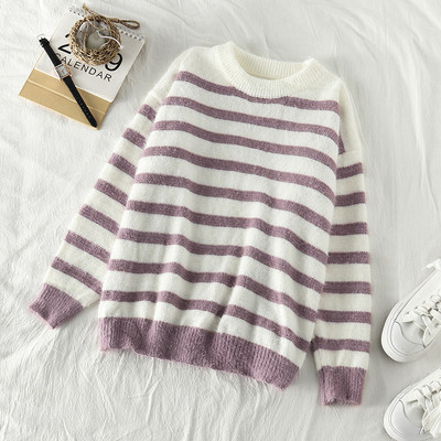 Csíkos női pulóver kerek nyakkivágással, két színben