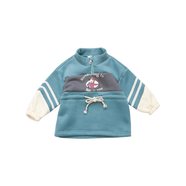 Modern gyerekblúz pólógallérral és cipzárral fiúknak kék és sárga színben