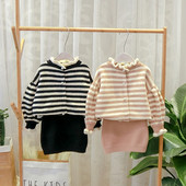 Μοντέρνο παιδικό σετ για κορίτσια δυο τεμαχίων ριγέ ζακέτα + φούστα