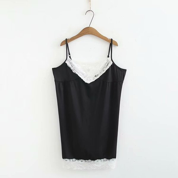 Maieu modern de damă cu bretele subțiri și dantelă în negru