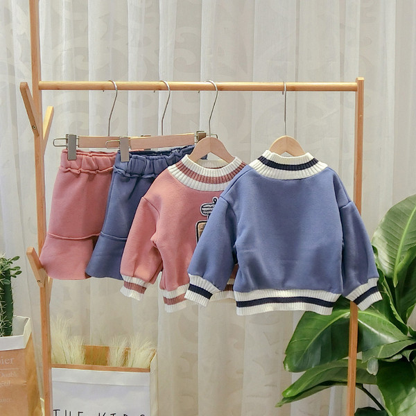 Μοντέρνο παιδικό σετ μπλούζα + φούστα για  κορίτσια σε μπλε και ροζ χρώμα