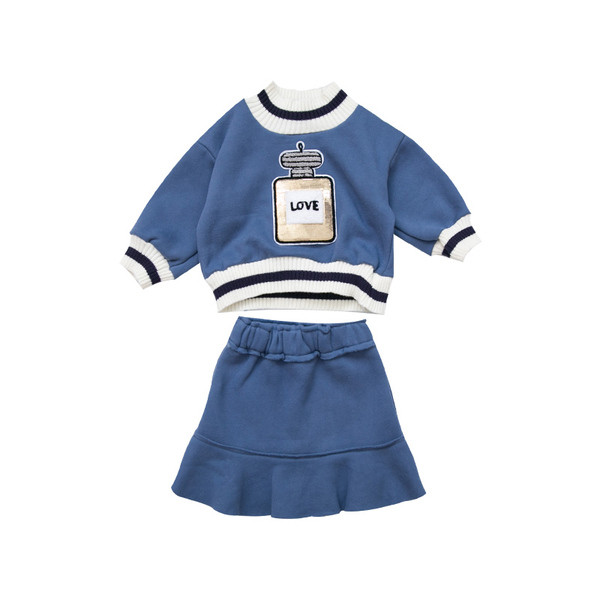 Μοντέρνο παιδικό σετ μπλούζα + φούστα για  κορίτσια σε μπλε και ροζ χρώμα