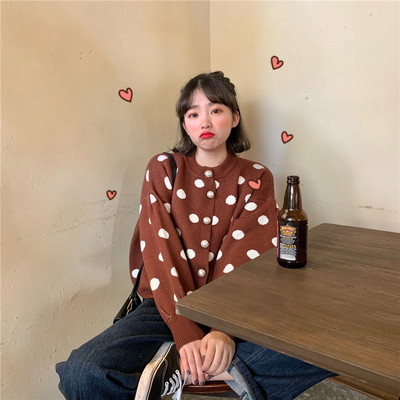 Γυναικεία μοντέρνα ζακέτα πουά σε δύο χρώματα