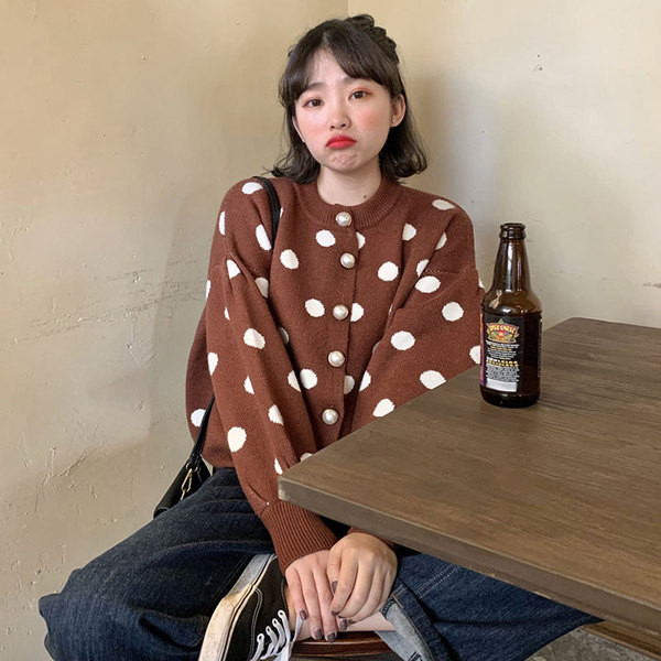 Γυναικεία μοντέρνα ζακέτα πουά σε δύο χρώματα 