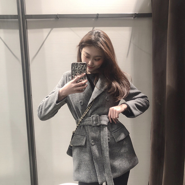 Palton de dama de primavara-toamna de culoare gri cu curea