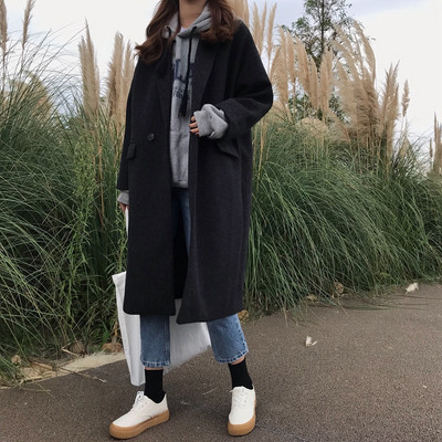 Μοντέρνο γυναικείο μακρύ παλτό με τσέπες σε τρία χρώματα