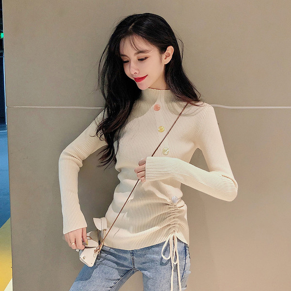 Modern női pulóver színes gombokkal és magas gallérral több színben