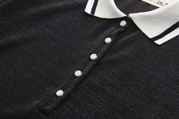 Alkalmi női ruha klasszikus gallérral és rövid ujjú fekete színben