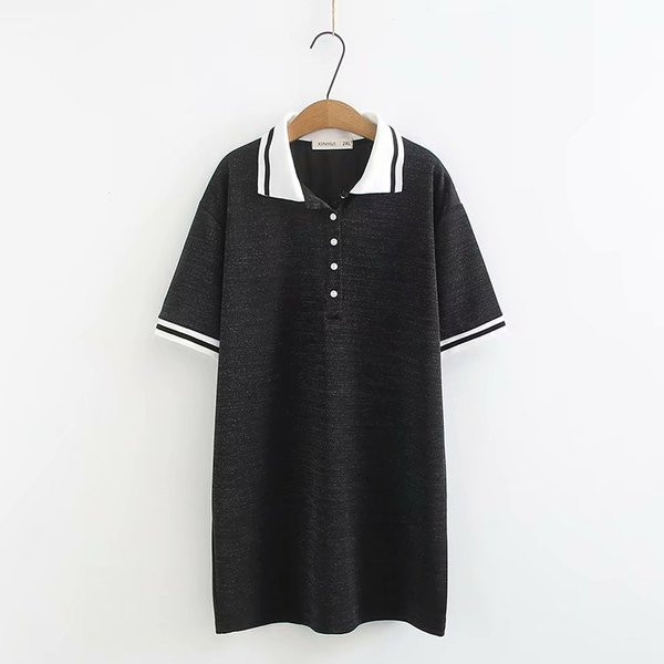 Alkalmi női ruha klasszikus gallérral és rövid ujjú fekete színben