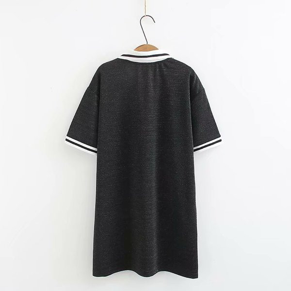 Alkalmi női ruha klasszikus gallérral és rövid ujjú fekete színben