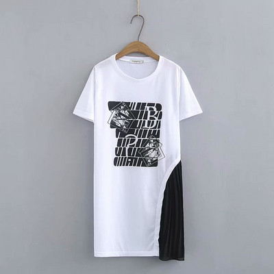 Rochie scurta dama casual model lat cu aplicatie in alb si negru