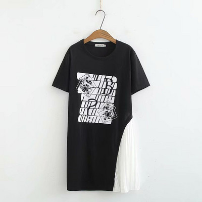 Rochie scurta dama casual model lat cu aplicatie in alb si negru