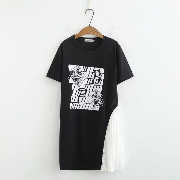 Rochie scurta dama casual model lat cu aplicatie in alb si negru