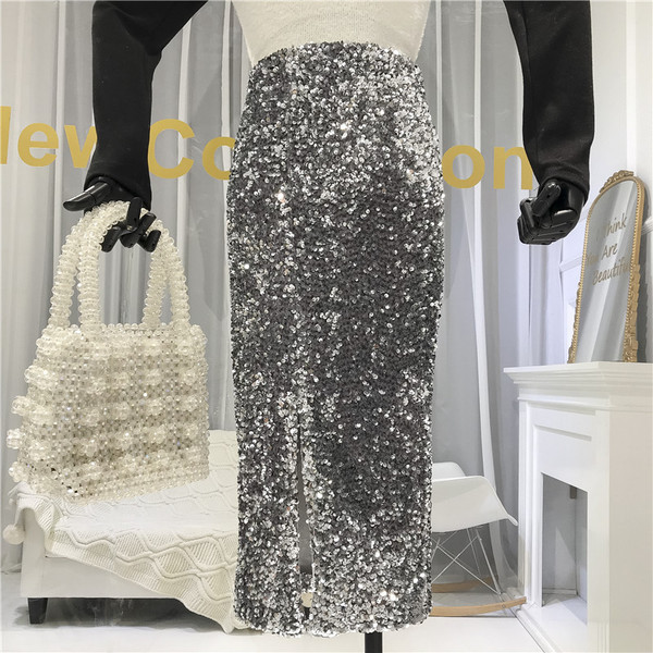 Γυναικεία φούστα Λεπτό μοτίβο με πούλιες σε γκρι χρώμα