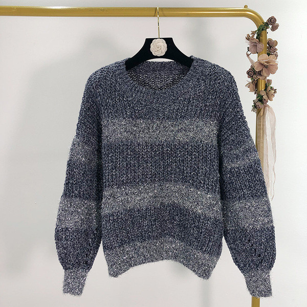 Vastag pulóver ovális nyakkivágással, rózsaszín, szürke és kék színben