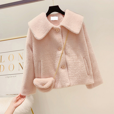 Palton de dama din puf cu nasturi + geanta in mai multe culori