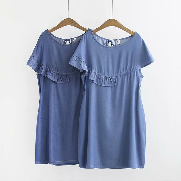 Rochie casual dama din denim cu maneci scurte in doua culori