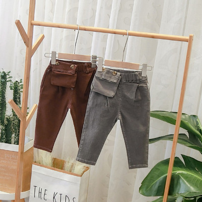 Модерни детски панталони с джоб в кафяв и сив цвят